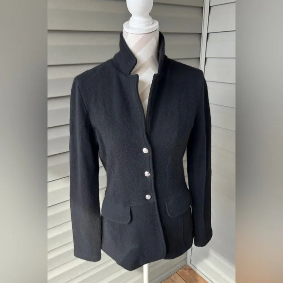 Lauren Ralph Lauren 100% Wool Knit Sweater Blazer Black jacket Sz M - Picture 2 of 9